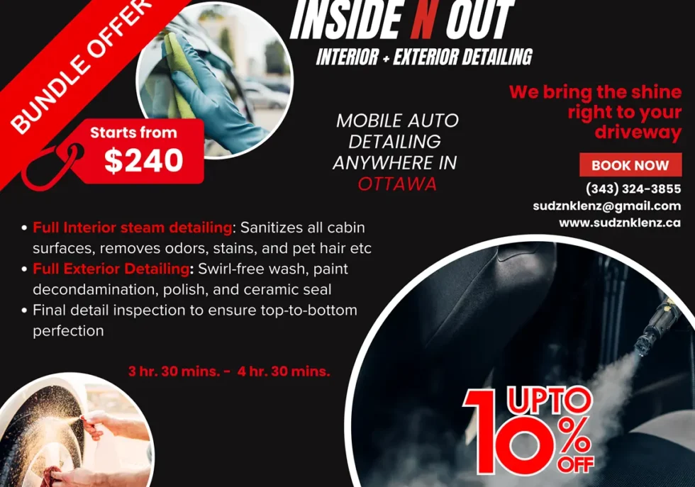 Car detailing in Ottawa by SudzNklenz — expert interior and exterior services with eco-friendly precision.