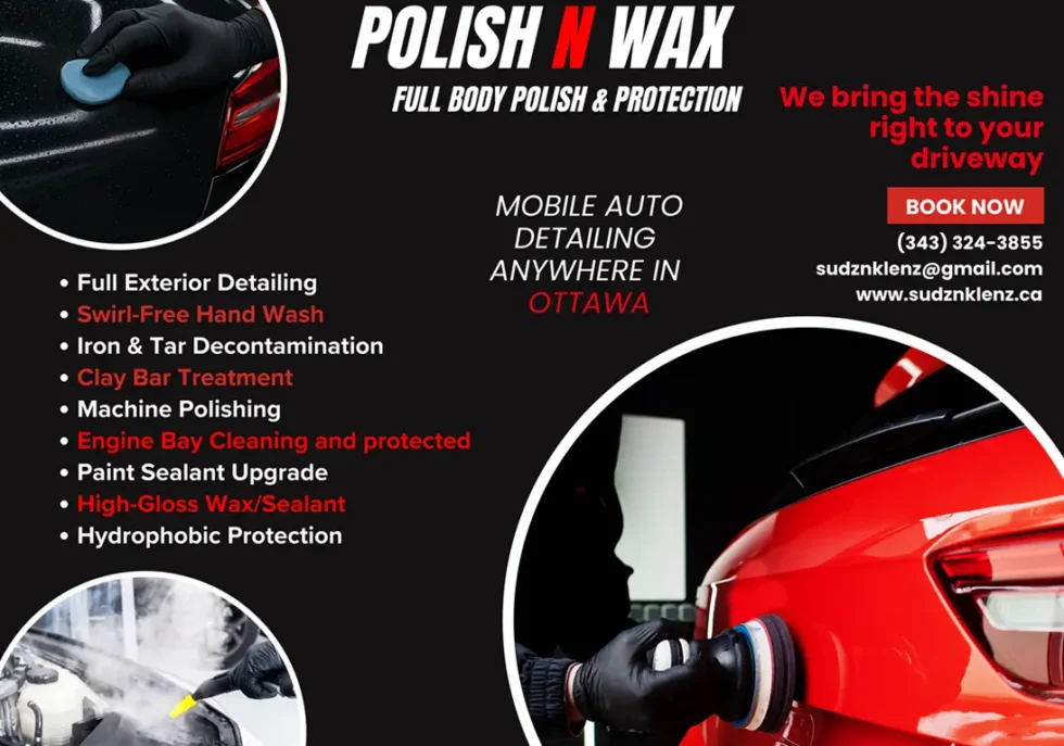 Full body polish auto detailing in Ottawa by SudzNklenz — restores paint clarity, removes swirls, and enhances gloss.